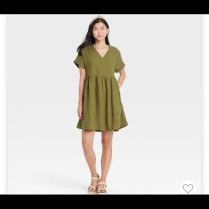 Short Sleeve Shirtdress in Olive Green